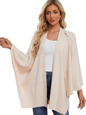 Womens Large Cross Front Poncho‎ Sweater Wrap Topper Knitted Elegant Shawls Cape